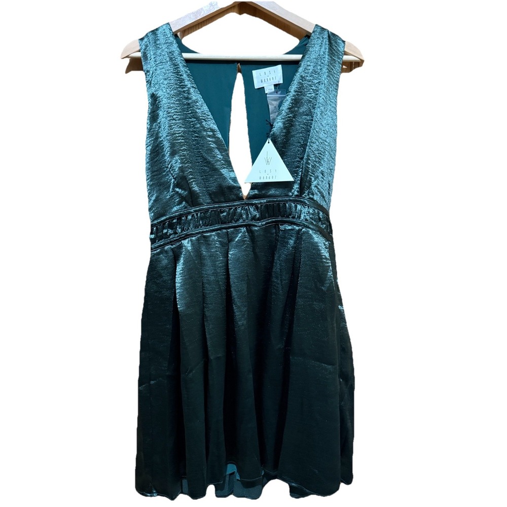 Lost Wander Dress Womens Green Satin Fit Flare Lined Eveningwear Party Large NWT